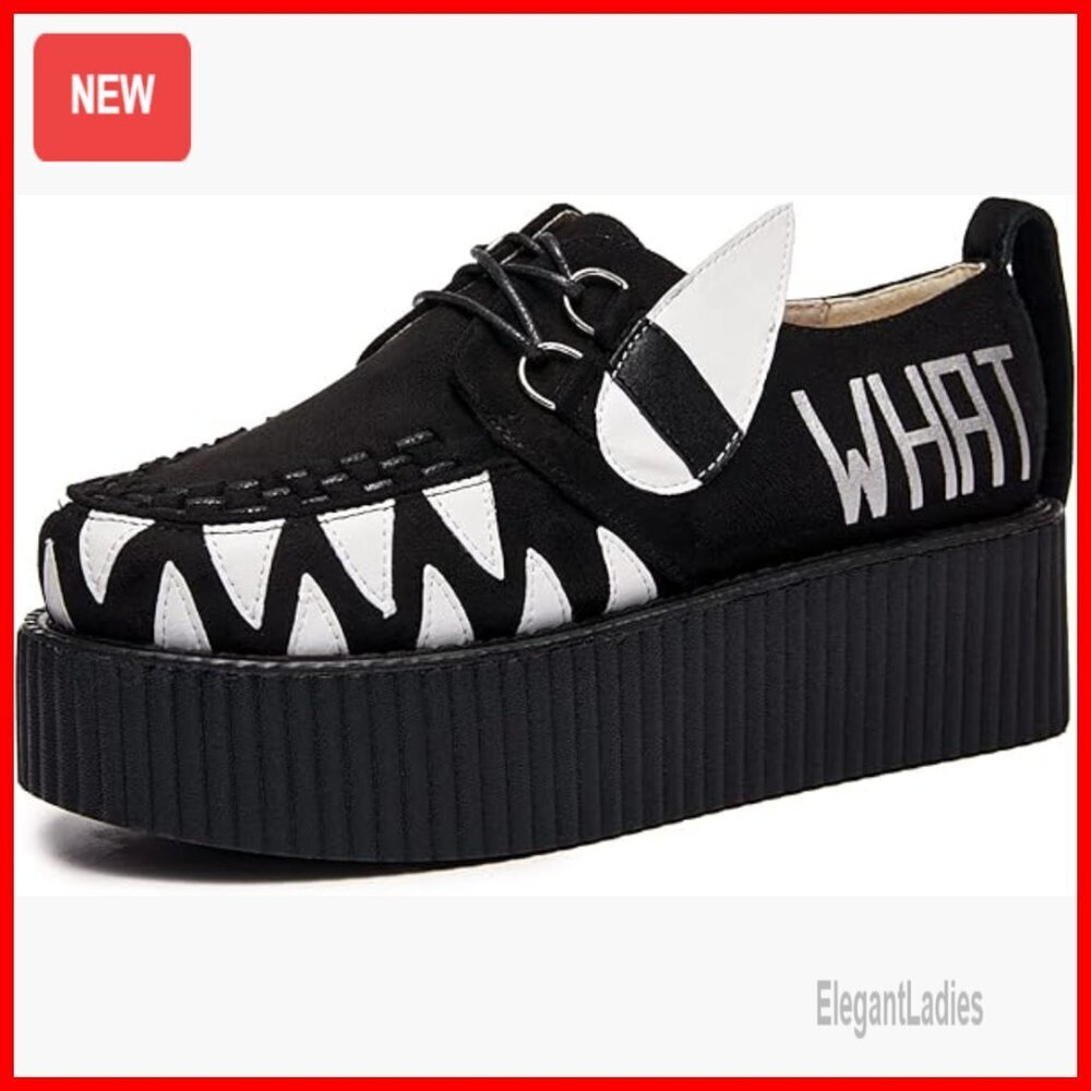 Handmade Suede Lace Up Flat Platform Creepers Punk Fashion Shoes